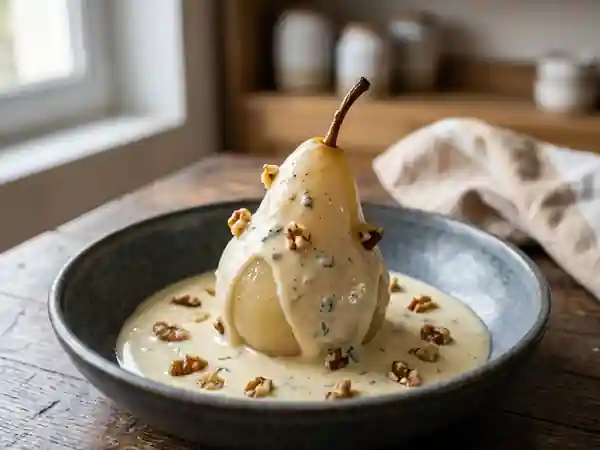 Poires pochées au Roquefort et éclats de noix - Photo de présentation