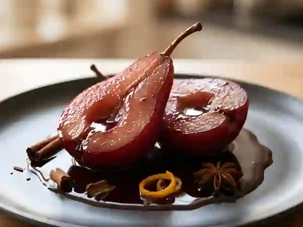 Poires pochées fondantes au vin épicé - Photo de présentation