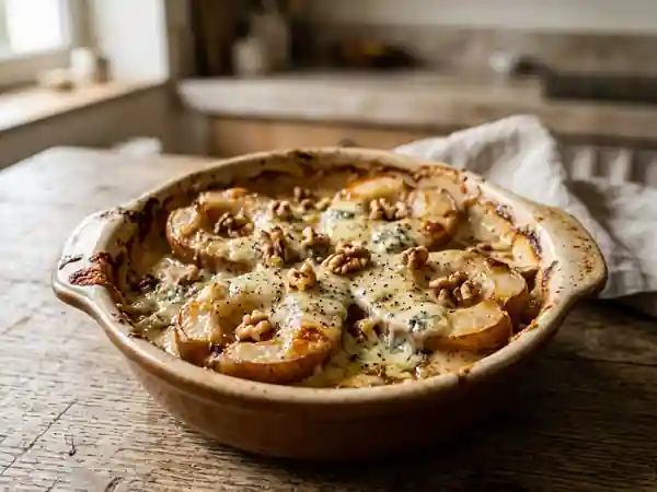 Poires rôties au roquefort et éclats de noix - Photo de présentation
