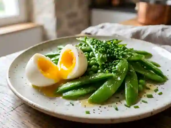 Pois gourmands et œuf mollet - Photo de présentation