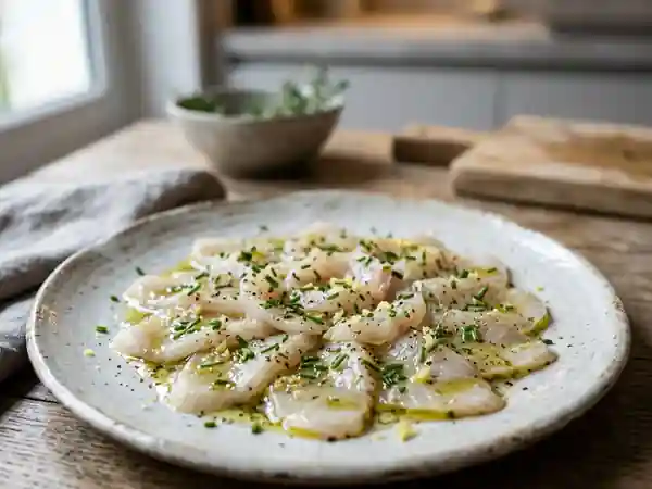 Fines de poisson blanc marinées aux thés - Photo de présentation