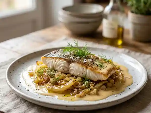Poisson fondant au fenouil confit et pastis - Photo de présentation