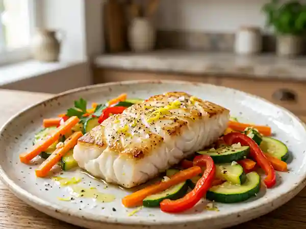 Poisson au citron et sa poêlée croquante - Photo de présentation