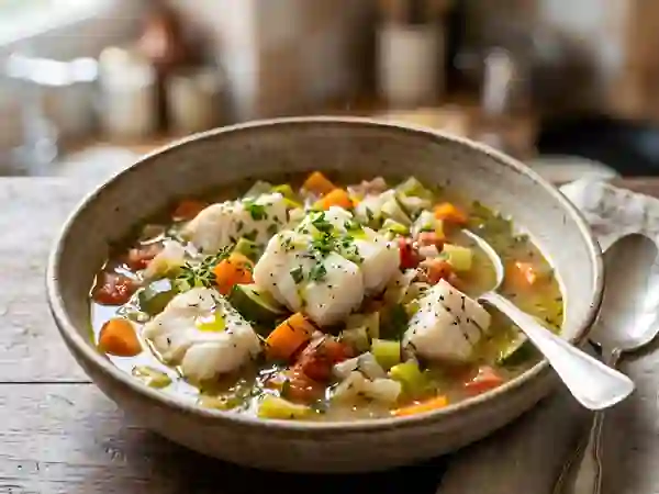 Poisson nacré et sa brunoise de légumes vapeur - Photo de présentation