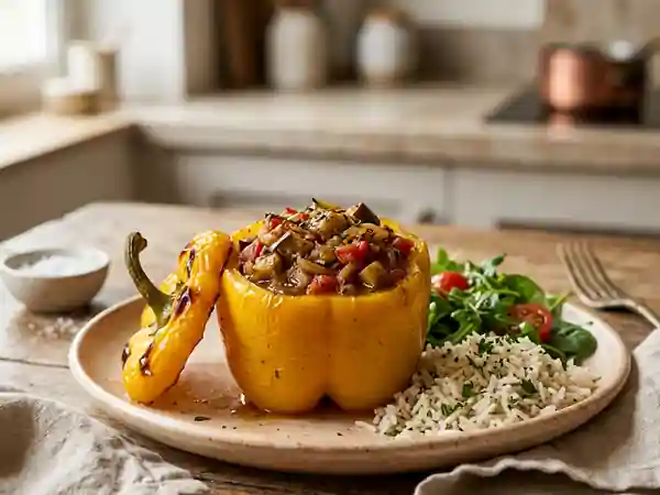 Poivron jaune farci à l'aubergine : recette savoureuse et facile - Photo de présentation