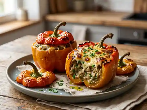 Poivrons farcis à la crème d'aubergines fondante - Photo de présentation