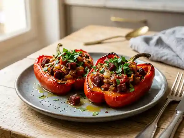 Poivrons fondants farcis au chorizo épicé - Photo de présentation