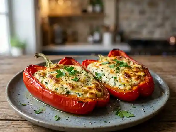 Poivrons farcis au fromage frais ail et fines herbes : recette savoureuse et facile - Photo de présentation