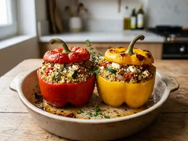 Poivrons farcis au quinoa et légumes méditerranéens : recette estivale savoureuse - Photo de présentation