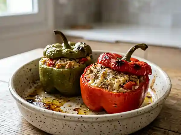 Poivrons farcis au thon, tomate et fromage blanc : recette saine et gourmande - Photo de présentation