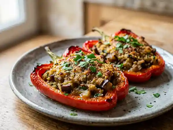 Poivrons farcis aux aubergines et anchois : recette savoureuse et facile - Photo de présentation