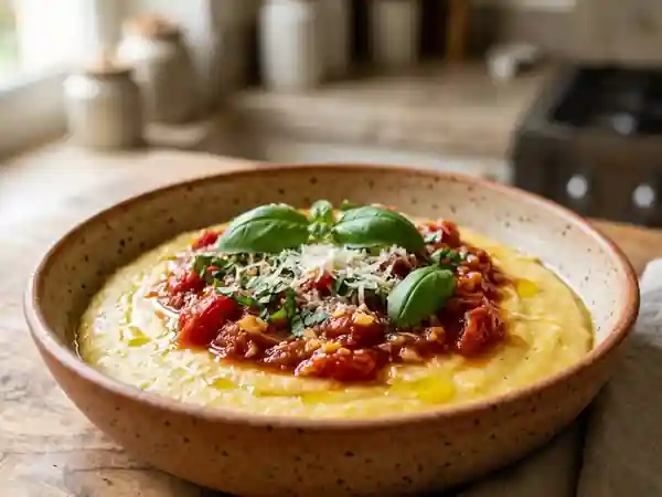 Polenta crémeuse au basilic et parmesan - Photo de présentation