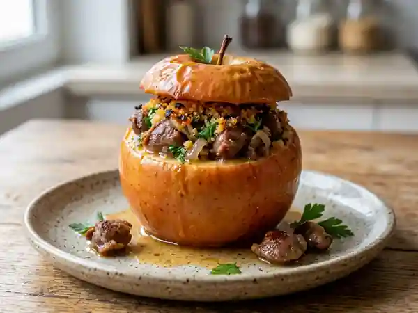 Pomme rôtie fondante aux gésiers de canard - Photo de présentation