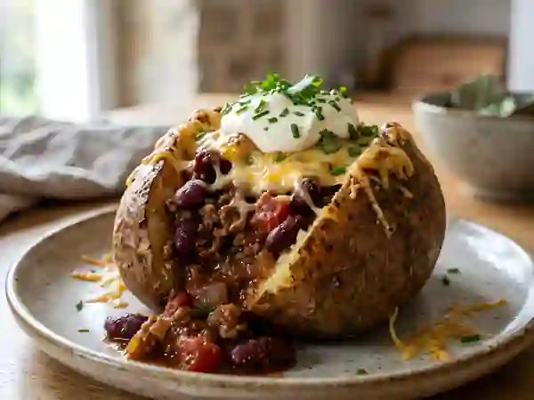 Pomme de terre rôtie au chili con carne - Photo de présentation