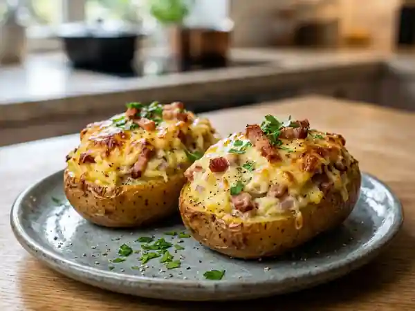 Pommes de terre farcies au lard et fromage - Photo de présentation