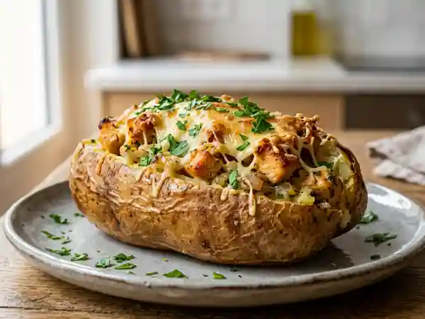 Pommes de terre farcies au poulet gratinées - Photo de présentation