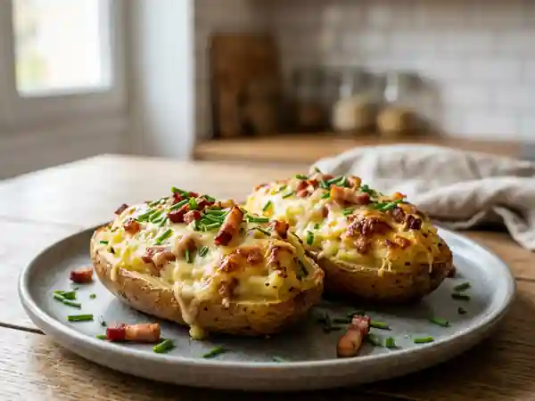 Pommes de terre farcies lardons et fromage fondu - Photo de présentation