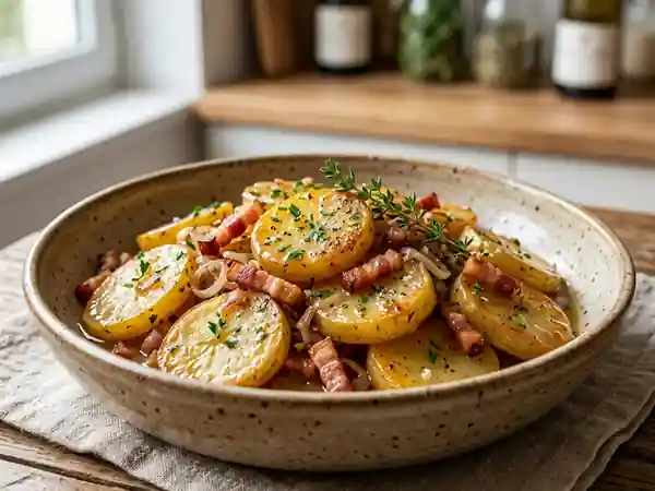 Pommes de terre lardées fondantes au vin blanc - Photo de présentation