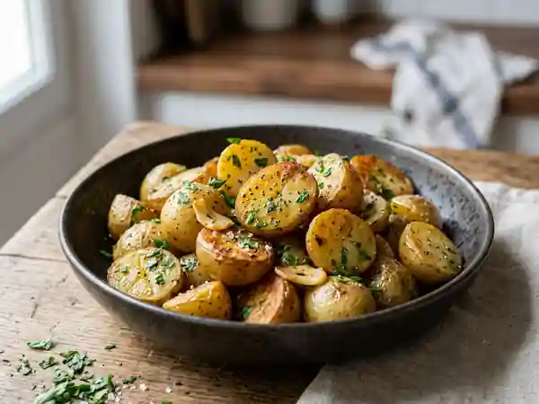 Pommes de terre nouvelles croustillantes à l'ail - Photo de présentation