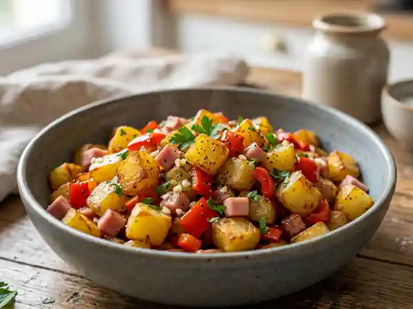 Pommes sautées au jambon et poivron fondant - Photo de présentation