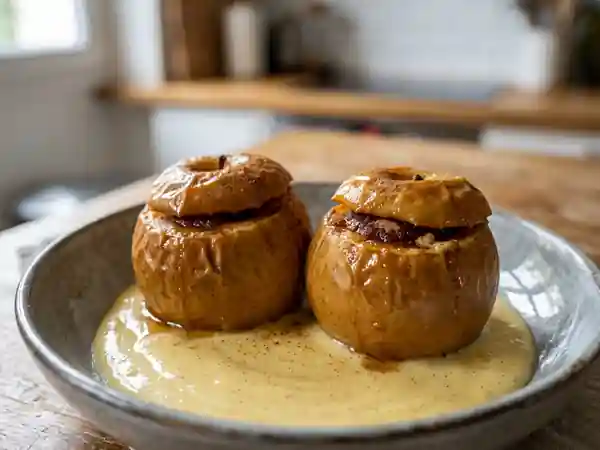 Pommes farcies à la cannelle avec crème pâtissière onctueuse - Photo de présentation