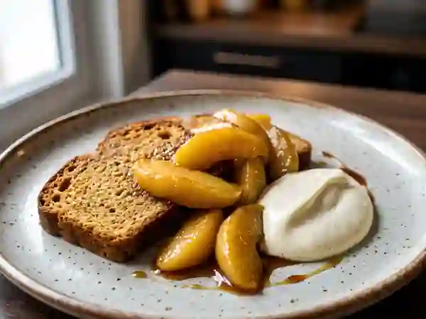 Pommes fondantes, pain d'épices et crème vanille - Photo de présentation