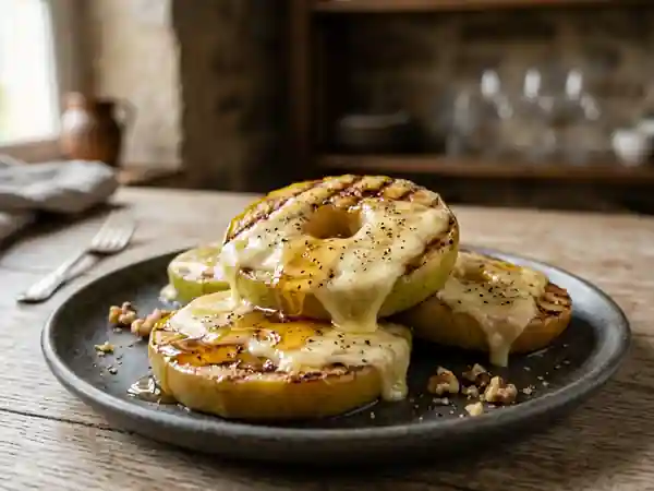 Pommes rôties, fromage coulant et miel - Photo de présentation