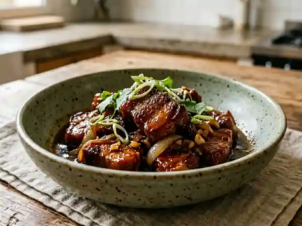 Porc au caramel laqué et gingembre frais - Photo de présentation