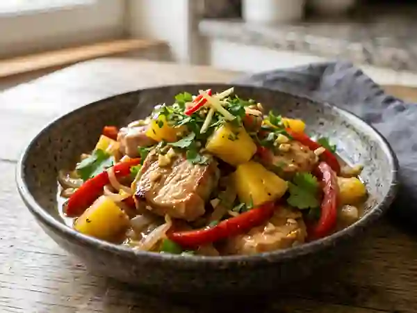 Porc fondant coco-gingembre et ananas frais - Photo de présentation