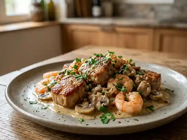 Sauté de porc et crevettes à la crème onctueuse - Photo de présentation