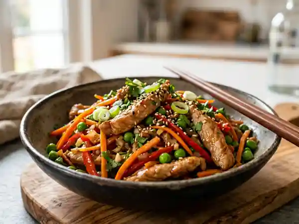 Porc sauté au soja et légumes croquants - Photo de présentation