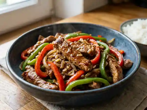 Porc laqué à la sauce d'huître et poivrons - Photo de présentation
