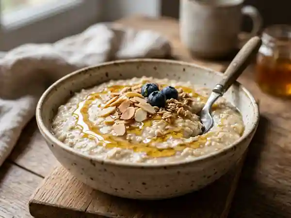 Porridge crémeux au miel et aux flocons d'avoine - Photo de présentation
