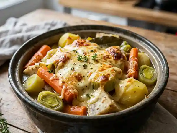 Pot-au-feu de légumes racines et fromage fondu - Photo de présentation