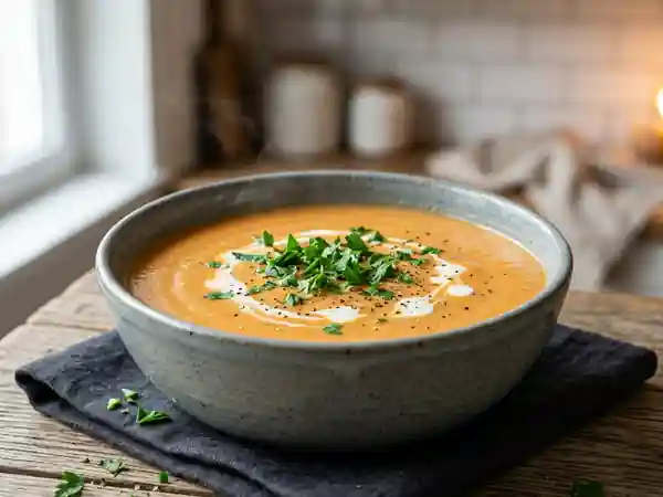 Potage Crémeux au Poulet et Poivrons Colorés - Photo de présentation