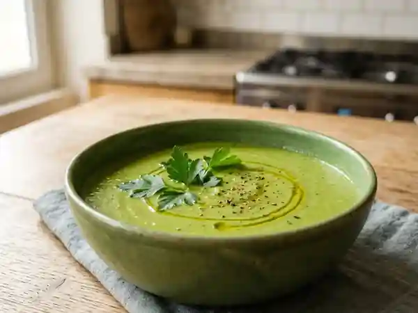 Potage Crémeux aux Haricots Mange-Tout et Persil Frais - Photo de présentation