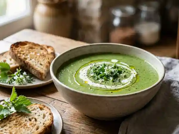 Velouté crémeux aux orties blanches sauvages - Photo de présentation