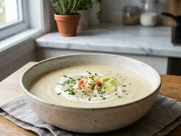Potage crémeux aux poireaux et pommes du Québec - Photo de présentation