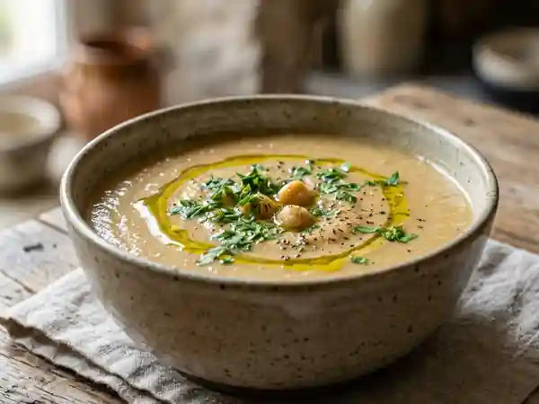 Potage crémeux de pois chiches à l'italienne du Sud - Photo de présentation