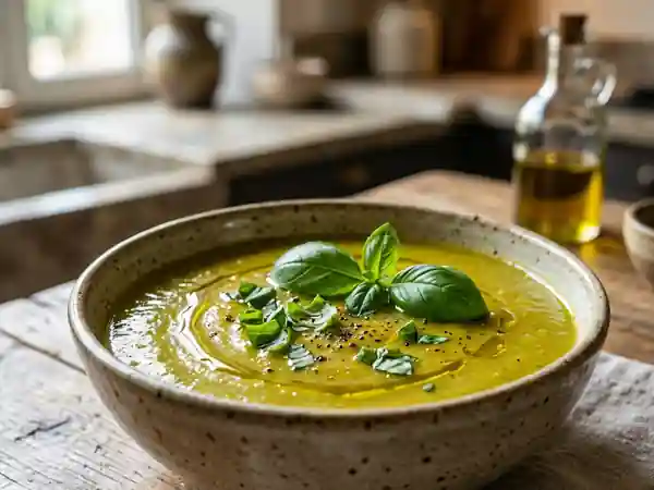 Velouté onctueux de légumes au basilic frais - Photo de présentation