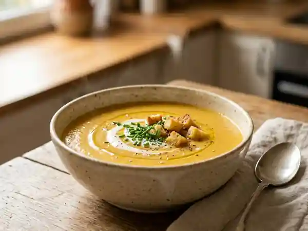 Potage doux et velouté poires et carottes : recette facile et gourmande - Photo de présentation