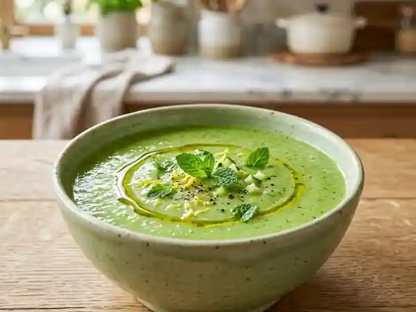 Potage frais de concombre à la menthe : recette légère et rafraîchissante - Photo de présentation