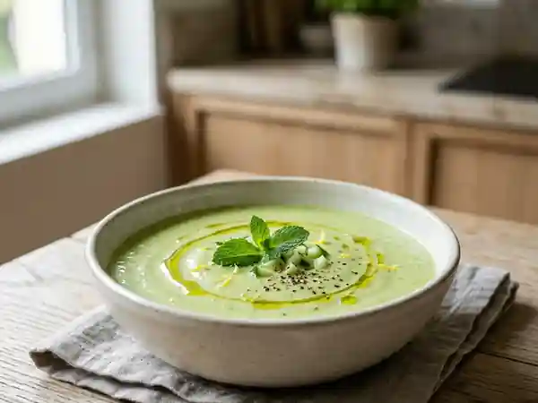 Potage frais de légumes verts pour une personne - Photo de présentation