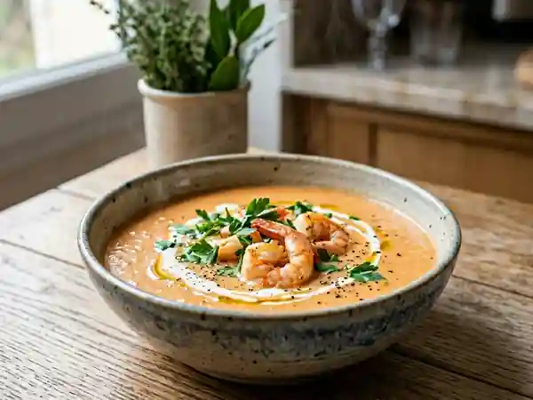 Potage portugais crémeux aux crevettes - Photo de présentation