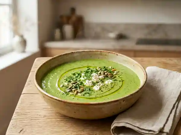Potage Vert Crémeux au Fromage Frais : Recette Facile et Gourmande - Photo de présentation