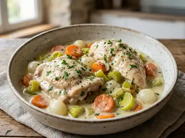 Poule au blanc fondante et sa sauce veloutée - Photo de présentation