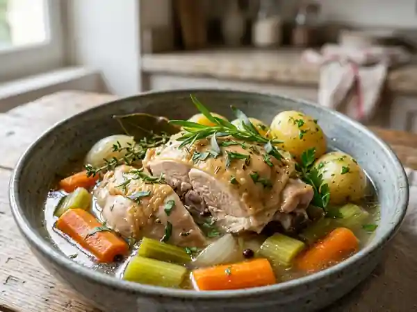 Poule au pot à l'estragon, chair tendre et fondante - Photo de présentation