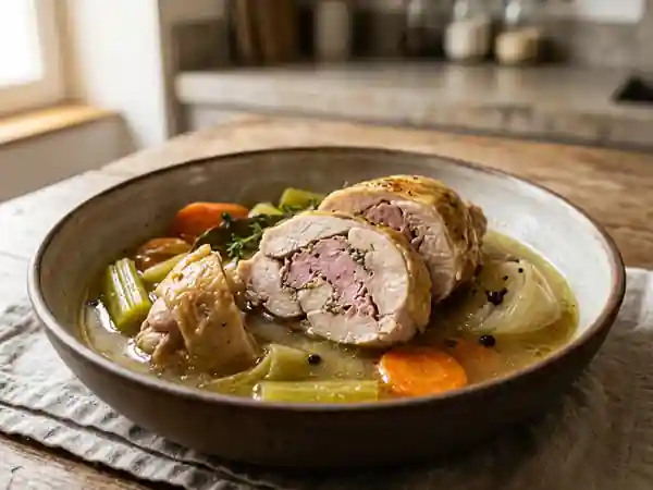 Poule au pot fondante farcie au jambon - Photo de présentation