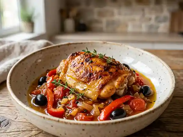 Poulet Catalane fondant aux poivrons et olives - Photo de présentation