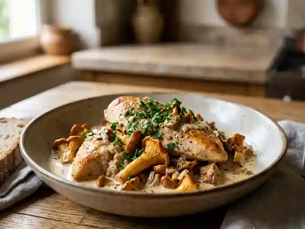 Poulet crémeux et fricassée de girolles - Photo de présentation